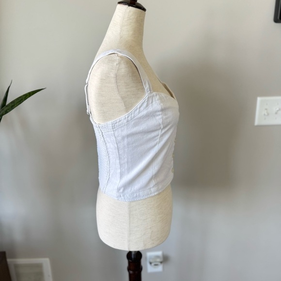 Abercrombie & Fitch Linen Blend White Button Front Detail Tank Top - Picture 6 of 9